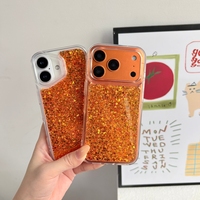 Coque de protection antichoc avancée avec paillettes et sequins or-orangé pour iPhone 17 16 15 14 13 Pro Max Air Plus