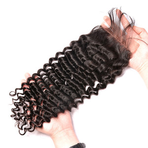 Cierre de encaje rizado, parte media, <span class=keywords><strong>tres</strong></span> partes, pelo humano, alta calidad, precio barato, 4x4 5x5 6x6 - Product Image 2