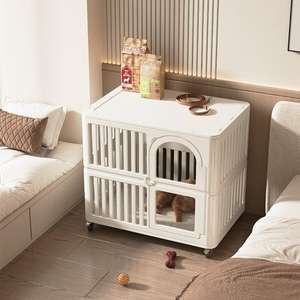 Tekerlekli ve Plastik Tepsili İki Katlı Nefes Alabilen Evcil Hayvan Kafesi, Kediler ve Köpekler için Beyaz Plastik Ev - Product Image 4