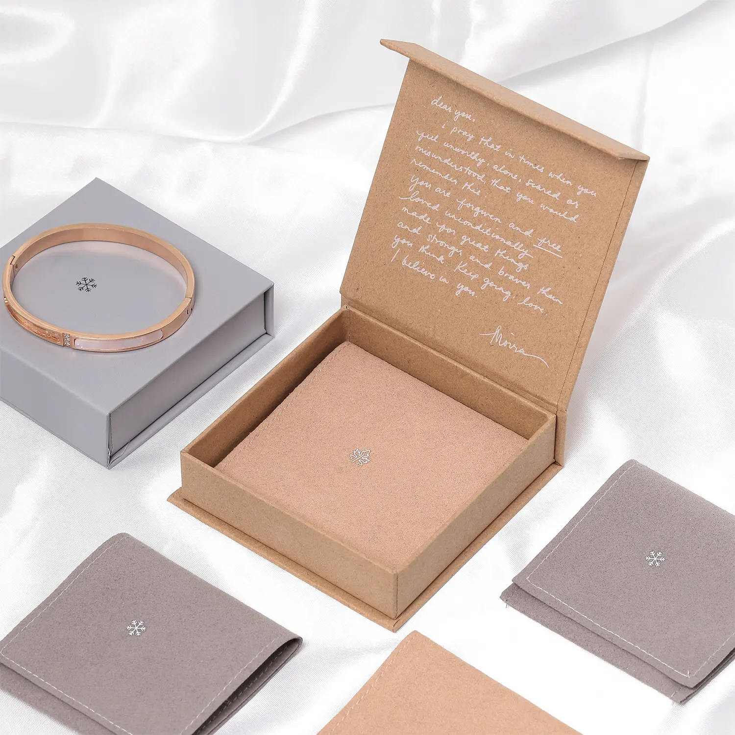 Custom logo Book Shape Grey ring crystal necklaces bracelet Box Kraft Paper Jewelry Packaging magnetic jewellery box and pouch