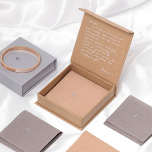 Custom logo Book Shape Grey ring crystal necklaces bracelet Box Kraft Paper Jewelry Packaging magnetic jewellery box and pouch