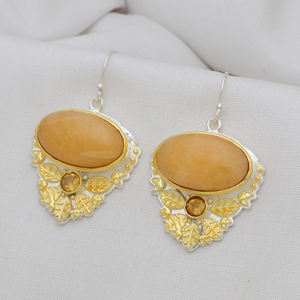 ต่างหูควอตซ์สีเหลืองและซิทรินสีเงิน925คู่ดีไซน์ทันสมัยที่สุด - Product Image 3