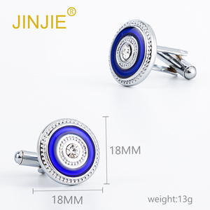 Jinjie Thiết Kế Mới Pháp Kim Loại Tròn Hình Màu Đen Và Màu Xanh Men Nút Khuy Măng Sét Cho Nam Giới Với Hộp Quà Tặng - Product Image 4