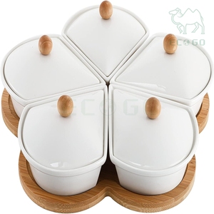 Restaurant <b>Flower</b> Shape Party Nut Candy <b>Sweets</b> Snacks Bamboo Food Serving Platter Ceramic Bowl Serving Tray Luxury - Product Image 5