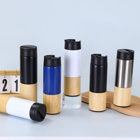 Mug de voyage portable créatif en acier inoxydable 304, isolé sous vide, enveloppé de bambou, pour l'extérieur, cadeau d'affaires minimaliste
