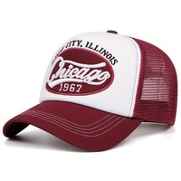 Gorras de Béisbol con Bordado de Letras Estilo Hip-Hop Americano, Protección Solar, Malla Transpirable, Diseño Color Block, Gorras Trucker para Exteriores, Nueva Colección Primavera-Verano