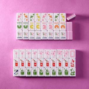 <span class=keywords><strong>Kit</strong></span> <span class=keywords><strong>de</strong></span> Mahjong Américain en Acrylique Rose et Blanc avec Motifs Oiseaux, Parapluie à Fruits, Bouteille <span class=keywords><strong>de</strong></span> <span class=keywords><strong>Rhum</strong></span> et Verre à Vin – Collection Bar à Cocktails Tropicaux - Product Image 5