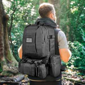 Sac à dos tactique unisexe robuste de 60 L grande capacité avec système Molle détachable - Product Image 6