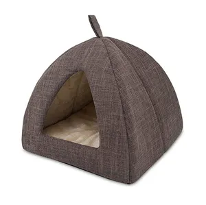 Factory Direct Custom Low Moq Luxury High Quality Cheap Brown Fabric Cat Cave Sleeping Igloo Beds Pet House For Indoor Cats