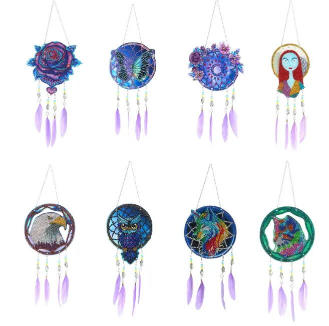 DIY Feather Acrylic Dream Catcher 5D Diamond Painting Purple Butterfly Hanging Handicraft Gifts For Living Room Decoration