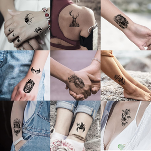 Tatuajes Temporales Sexys de Media Manga <span class=keywords><strong>en</strong></span> 3D, Pegatinas de Halloween con Diseño de León, <span class=keywords><strong>Lobo</strong></span>, Tigre, Calavera y Esqueleto, Aplicación <span class=keywords><strong>en</strong></span> Papel para Cara y Cuerpo - Product Image 6