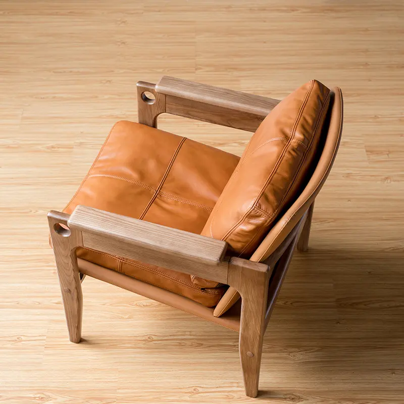 YIPJ Stoff-Lounge-Sessel Holz-Akzent Sofa-Stuhl modern Wohnzimmer Leder Heimmöbel antiker nordischer Stuhl Massivholz