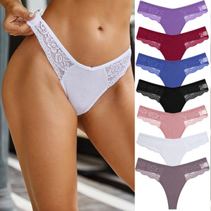 Braguitas de encaje de algodón para mujer, tangas sexys con cintura en V, ropa interior transpirable de color liso, lencería íntima femenina. - Product Image 4