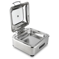 6,5-Liter-Elektro-Chafing-Dish, quadratisch, hydraulisch, Speisenwärmer mit silbernem Glasdeckel, moderner Buffet-Server für Hochzeiten, Hotels und Restaurants