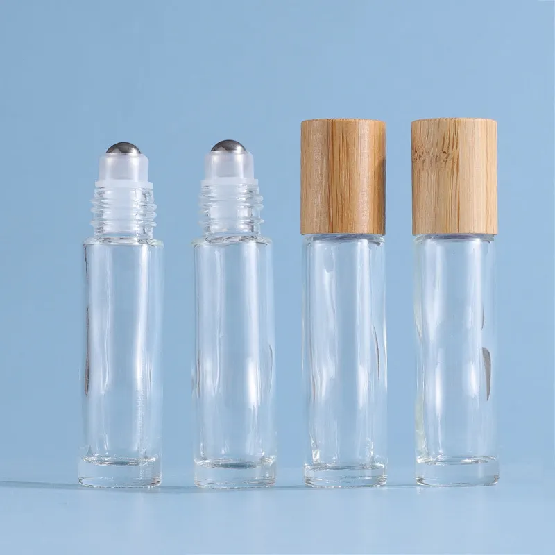 木製竹キャップ付きボトルエッセンシャルオイルボトルの琥珀色の5ml10ml15mlガラスロールをカスタマイズ