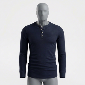 Custom Waffle Knit <b>Henley</b> <b>Shirt</b> <b>Mens</b> Short Sleeve 4 Button Placket Ribbed Cuff Casual Regular Fit Solid Blank Eco-Friendly - Product Image 1