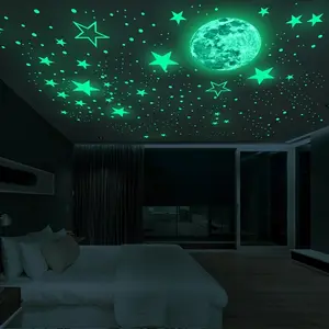 Luminous 3D Wall Sticker for Kids Room Bedroom Home Decoration Glow In The Dark Stars Moon Decal Fluorescent DIY Stickers