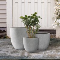 Finition Béton Jardinières Modernes Pots de Plantes Décoratifs Ronds Naturels, Extérieur Intérieur Classique Pot de Fleur Ciment Toutes Saisons