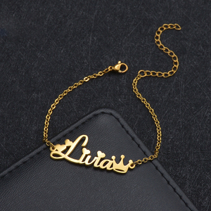 Custom <b>Name</b> Bar <b>Bracelet</b> Letter Crown Heart Pendant Stainless Steel <b>Bracelet</b> Personalized Gift for Women Men Uionen 1914 - Product Image 4