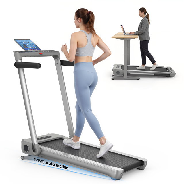 Under Desk Treadmill 15% Auto Incline Foldable Electric Walking Pad with LED Screen Portable & Quiet for Home Office