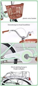 Vélo <span class=keywords><strong>de</strong></span> <span class=keywords><strong>ville</strong></span> à une vitesse <span class=keywords><strong>de</strong></span> 18, 20, 22 ou 24 pouces avec panier, vélo <span class=keywords><strong>rose</strong></span> pour femmes, vélo <span class=keywords><strong>de</strong></span> <span class=keywords><strong>ville</strong></span> avec porte-bagages arrière - Product Image 6