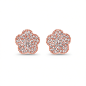 Boucles d'oreilles à fleurs en or rose E4532, avec strass en cristal rond, bijoux classiques en alliage pour femmes - Product Image 1