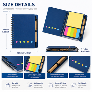 Custom Eco <b>Notebook</b> Set with Pen Sticky Notes Logo Printed Spiral Memo <b>Pad</b> Recycled Paper Office School Promotional Gift - Product Image 3