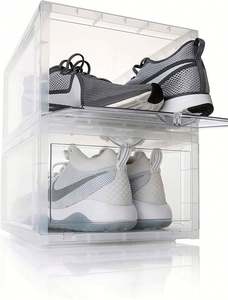 Boîtes de rangement pliables en plastique pour chaussures blanches, conteneurs de rangement pour chaussures et baskets, boîtes empilables - Product Image 3