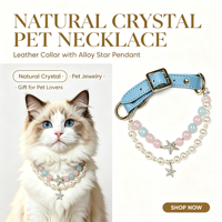 Collier pour animaux de compagnie en cristal naturel, collier en cuir, pendentif étoile en alliage, perles, bijoux pour chien et chat, cadeau pour les amoureux des animaux