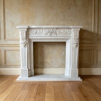Cheminée en marbre blanc avec colonnes romaines, garniture sculptée à la main, manteau de cheminée décoratif, cadre de cheminée en pierre pour intérieur