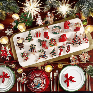 Wholesale New Christmas Decorations Fashion Metal Brooch <b>Pin</b> Featuring Snowman Santa Claus Boot Garland Digital Jewelry Gift - Product Image 2