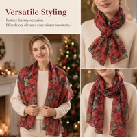 Hijab de Noël unisexe en polyester imitation soie, respirant, pour l'automne et l'hiver, idéal pour les fêtes, décoratif, doux et léger, pour Noël