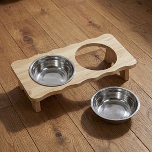 Gamelle surélevée en bois pour chat 15 °   Station d'alimentation inclinée pour chats, adaptée aux bols de nourriture et d'eau pour chats, anti-vomissement, protection des moustiquiers - Product Image 4