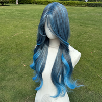 Warna Baru SMILCO: Biru Highlight Gelombang Panjang 26 inci, Ekor Biru Muda, Bentuk Rambut Keriting, dan Nyaman Dipakai untuk SM436 - 13