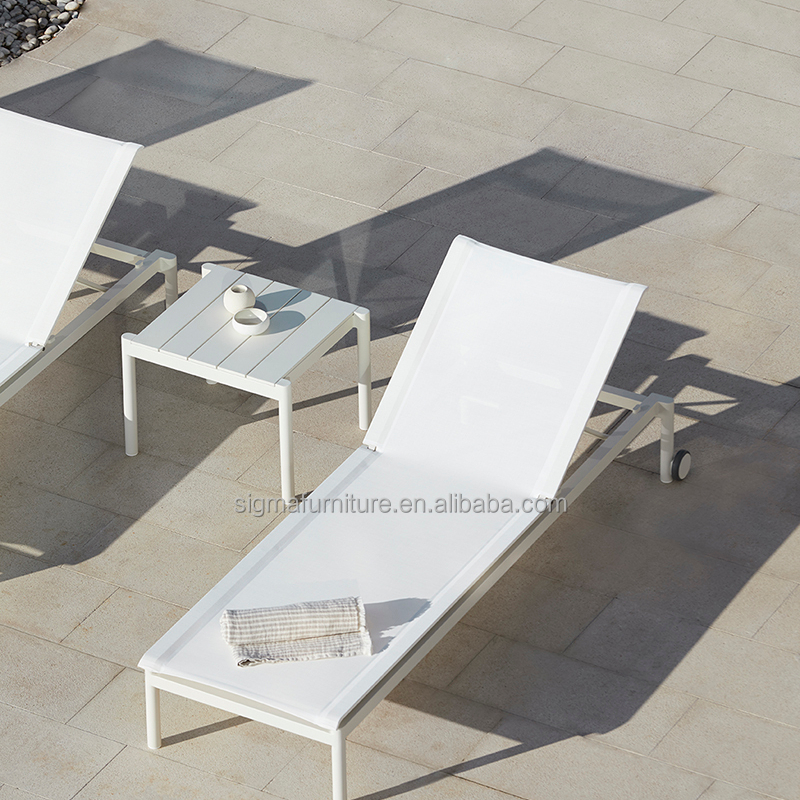 Factory Pool Home Resort Stackable Reclining Sunbed with Wheels Powder Coated Aluminium Structure Chaise Single