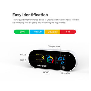 Moniteur de qualité de l'air portable adapté, purificateur domestique, température et humidité pour le confort et la qualité - PM2.5 PM1.0 HCHO - Product Image 4