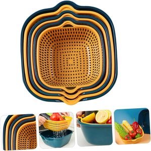 <b>Plastic</b> Drain <b>Basket</b> 6 Piece Set Double Layer Square 8 Compartment Eco-Friendly Kitchen Sink Handle Fruit Bowl Wash Dry Storage - Product Image 4