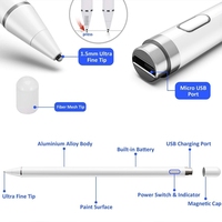 Stylet capacitif universel actif, haute sensibilité 1-2 mm, rechargeable, pour Windows et iOS