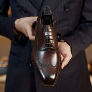 Chaussures Oxford en cuir véritable de qualité supérieure à bout carré pour hommes, classiques, formelles, pour les affaires, les mariages, respirantes, antidérapantes, légères - Product Image 4