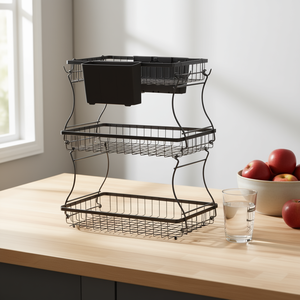 Cesta de Frutas Metálica Minimalista de 3 Niveles, Organizador de Cocina para Encimera con Soporte para Plátanos, Diseño Rectangular - Product Image 2
