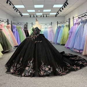 ชุดเดรสงาน Quinceanera สีดำประดับกลิตเตอร์และไข่มุก พร้อมโบว์ รุ่น Dy6804-1 - Product Image 2