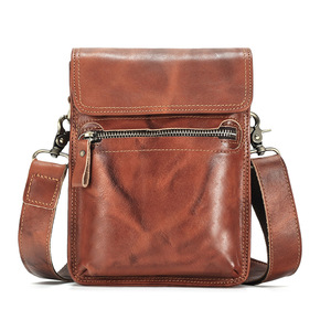 Dujiang Men's Crossbody <b>Bag</b> Brown Leather Compact Vertical Design Everyday Use Durable Wear Resistant - Product Image 5