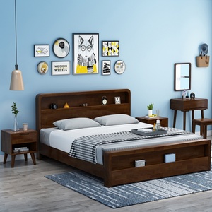 Lits en bois modernes et simples avec tête de lit en bois et rangement intégré, meubles de chambre à coucher, cadre de lit et matelas - Product Image 3