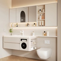 Miroir de salle de bain mural de luxe moderne avec LED Ensemble d'armoires de rangement et d'évier Coiffeuse de salle de bain en contreplaqué pour toilette