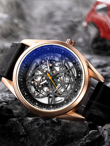 Luxury Mens Skeleton Automatic Watch Leather Strap Transparent Dial Mechanical Wristwatch Waterproof Luminous - Product Image 6
