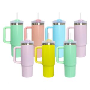 Spring Summer 30oz H2.0 Blank Sublimation <b>Macaron</b> Tumbler with Handle and Straw Custom Laser Engraved for Outdoor Travel Coffee - Product Image 2
