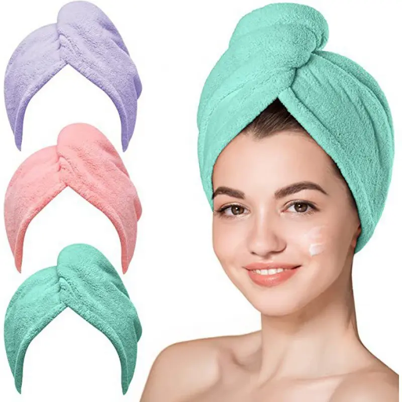 Microfiber Hair Towel Blue Grey Pink 3 Packs Turbans Wet Drying Hair Wrap Towels For Curly Hair