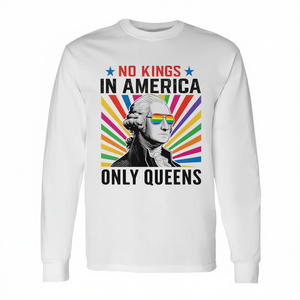 T-shirt à manches longues unisexe à col rond avec impression numérique « No Kings In America Only Queens » pour activités promotionnelles - Product Image 3