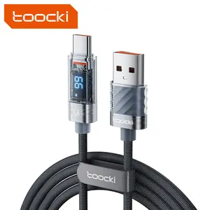 Toocki New Tech 6A 66W Transparent Led Digital Display Type C Cable Fast Charging Usb-c Cable For Samsung Phone