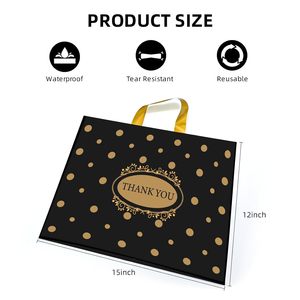 Thank You Bags <b>Plastic</b> Shopping Boutique Bags 12x15 Medium With Handles Black White Dot Pattern 100 Pack - Product Image 4